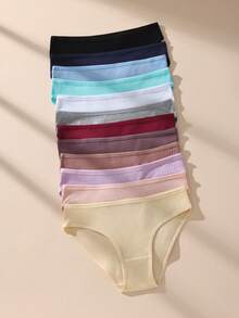 12 Packs Of Solid Color Simple Ribbed Underwear Women, Soft, Stretchy And Breathable  Knitted Panties, Available In A Variety Of Colors And Sizes From S To XXL Underwear For Women, Suitable For Comfortable And Casual Wear Cotton Panties - Nhiều màu - Xem 7