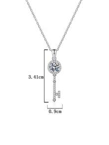 1pc Elegant Luxury 925 Silver 1 Carat Moissanite Key Pendant Necklace, Suitable For Women's Daily Wear, Party, Holiday, Valentine's Day, Mother's Day, Wedding Anniversary, Women's Jewelry Gift