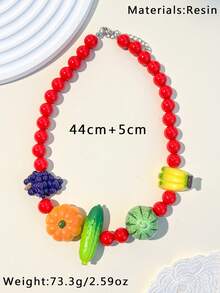 1pc Summer New Dopamine Fresh Fruit Beaded Necklace, Sweet & Hot Girl Style Accessory For Daily, Vacation, Party, Colorful Embellishment