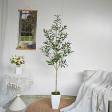 1pc Artificial Olive Tree 150-210cm With Plastic Pot & Moss, Realistic Leaves & Trunk, House Ornament Fake Plant Home Wedding Room Decor, Indoor Outdoor Christmas