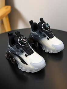 青少年男孩女孩时尚厚底运动鞋，柔软舒适，旋转扣，方便穿脱，舒适衬里，防滑耐用，适合学校、学生、运动、休闲 - 黑與白 - 查看 4