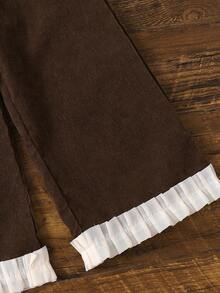 3pcs/Set Young Girls Solid Color Long Sleeve Comfortable T-Shirt, Floral Trim Cardigan Vest And Pants Outfit, Autumn/Winter