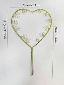 1pc Baking Cake Decoration 520 Golden Iron Heart Shaped Faux Pearl Ornament Flower Wreath Wedding Party Insert Card Valentine's Day - Gold - View 10