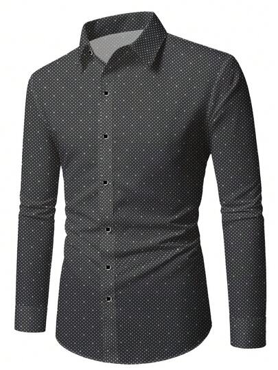 Men's Fashionable Casual Business Commuter Mandarin Collar Solid Color Button-Down Long Sleeve Shirt Men's Formal Slim-Fit Solid Color Shirt Men's Solid Color Micro Ditsy Floral Shirt Suitable For Daily Wear, Work Commute, Outings, And Gatherings. Can Be Paired With Suit Pants Or Suits For Parties, Weddings, And Honeymoons. Can Be Given As A Gift To Sons, Husbands, Boyfriends, Or Fathers.