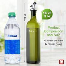 Olive Oil Dispenser Bottle, 6 Pack Oil Dispensers Bottles Kitchen, Cooking Vinegar Dispenser Set, Glass Container Cruet - Pourer Spout, Funnel And Labels - 綠色 + 17 盎司-4 包 - 查看 2