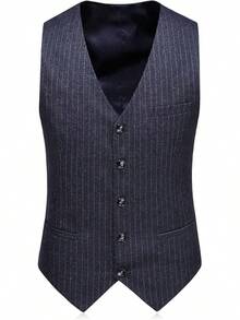 KUDORO Mens Suits 3 Piece Suit Double Breasted Pinstripe Suit Formal Wedding Tuxedo SuitChristmas 205A - 深灰色 - 查看 6