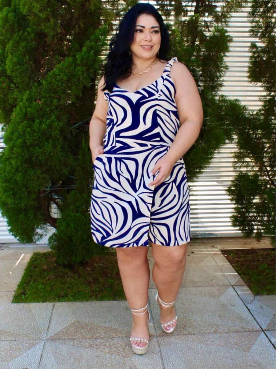 Women's Plus Size Jumpsuit Short Skirt With Printed Lining Summer - 顏色 31 - 查看 1