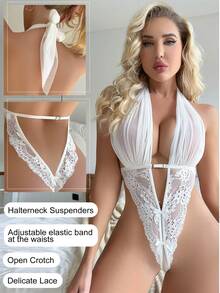 Sexy Backless Lace Patchwork Camisole Jumpsuit - White - View 2