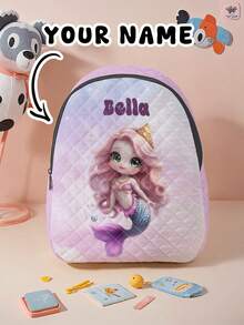 1 szt. spersonalizowany plecak w kratę z kreskówkową syrenką, można dostosować do własnego, unikalnego projektu, niezbędny na powrót do szkoły, można nadrukować własne imię lub podarować siostrze i kolegom z klasy, drukując ich imiona