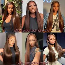 Oxeye 13*4 Straight Bob Human Wigs 200% Chocolate Brown Bob Lace Front Wig 13x6x1 Lace Frontal Wig Human Hair Wigs Dark Brown Straight Human Hair Wig #4 Colored Long Straight Wig Pre Plucked With Baby Hair Natural Black Straight Human Hair Wig - #4 - 查看 9