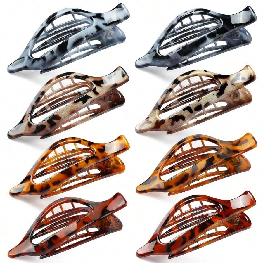 Flat Hair Clips For Women Newly Designed 8 Pack French Concord Claw Clips For Thick Thin Curly Hair Strong Hold No Slip Grip Hair Claw Clips Ideal For Daily Wear And Special Occasions Labor Day Gifts Neutral Colors With Leopard Pattern Durable And Stylish Hair Accessories - Leopard - View 1