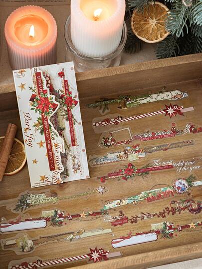 MOCARD 20张/包 复古圣诞拉环贴纸，创意美学贴纸，DIY装饰拼贴工艺材料，节日礼物，个性化剪贴簿学习用品