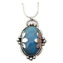 Fashion Bohemian Style Art Style Adult Novelty Party Gift Fine Blue Oval Smooth Natural Stone Pendant Necklace Sweater Chain - 銀色 - 查看 4