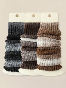 1/2/3/4 双装女士渐变色腿套，加厚针织复古风小腿套，时尚春季保暖蕾丝中筒腿套，秋冬季 - 彩色 - 查看 10