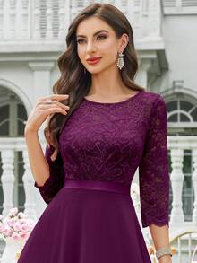 MIUSOL Đầm maxi dự tiệc trang trọng tay lửng 3/4 bằng chiffon, cổ tròn, ren hoa, thanh lịch dành cho nữ, đầm dạ hội, đầm dự đám cưới, đầm tốt nghiệp, đầm dạ tiệc, đầm dự tiệc trang trọng. - Màu Tím - Xem 9