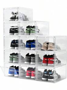 Large Shoe Boxes Clear Plastic Stackable,Drop Front Shoe Box With Clear Door, Shoe Containers For Sneaker Display,Fit Up To US Size12 (Clear, 10 Pack) - Clear - View 7