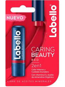 LABELLO Bálsamo Labial Caring Beauty Red (4.8 g), Color Intenso y Cuidado Duradero con Vitamina E y Aceite de Almendras Orgánico - 1 - Ver 5