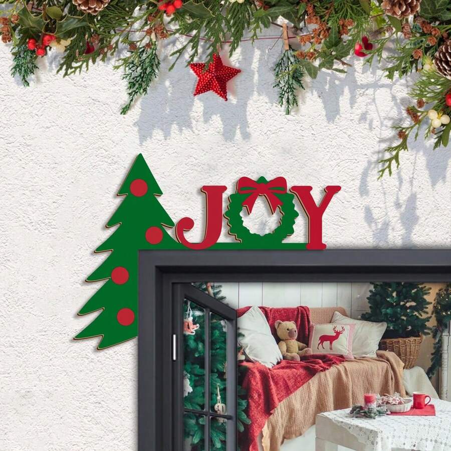 1 Piece Of Christmas Wooden Door Corner Decoration, Joyful Christmas And Christmas Tree Pendant, Suitable For Christmas Home Front Door Corner Pendant, Festive Party Decoration Pendant Home Decor Christmas Decorations Room Decor