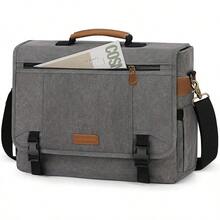 RAINSMORE Portafolios Para Hombre y Mujer Maletin para Laptop 17 Pulgadas Maletin de Lona Impermeable Bolsa Bandolera Messenger Bag Retro Clásico, Gris - GRIS - Ver 7