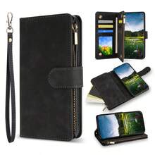 ZZXX 真皮钱包式卡槽多卡位拉链高品质磁吸翻盖人造革手机壳，兼容三星 Galaxy S25 Edge S24 FE S24 Ultra S24 Plus S24 S23 Ultra S23 FE S22 Ultra A06 A07 A13 A14 A15 A16 A17 A26 A36 A52 A53 A54 A55 A56，也兼容 ，生日礼物，春季适用 - 黑色 - 查看 3