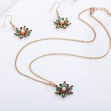 3pcs/Set Fashionable Christmas Santa Hat Pendant Necklace Earrings Set, Suitable For Christmas Decoration And Daily Wear, Christmas Gift For Family And Friends