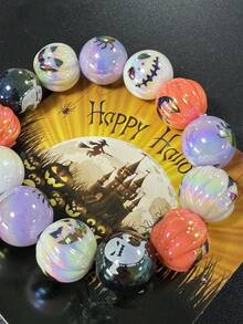 1pc Fashionable Personalized Cute & Interesting Halloween Pumpkin, Pearl, Ghost Beaded Bracelet For Women, Suitable For Women's Holiday Party Wear (Slight Color Difference And Printing Issues Are Normal, Please Do Not Order If You Mind)