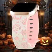 Halloween Pumpkin & Bat Carving Patterns Strap Compatible With Apple Watch Band Ultra SE/10/9/8/7/6/5/4/3/2/1 Perfect Gift For Women Skin-Friendly Silicone Replacement Watch Band Compatible With Iwatch Ultra 38mm 40mm 41mm 45mm 44mm 42mm 46mm 49mm (Watch Not Included)