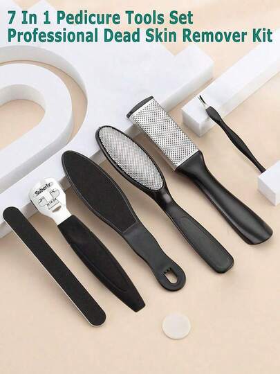 Juego de pedicura Nasin de 7 piezas para eliminar callosidades en los pies, color negro