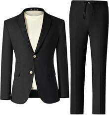 Men's Linen Suits 2 Piece Casual Regular Fit Linen Blazer Jacket And Pants For Summer Beach Weddinghalloween - 黑色 - 查看 6