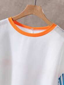 2pcs Women Casual Striped Print Off Shoulder Top With Slit Sleeve And Wide Leg Pants, Bohemian Style - Orange - View 6