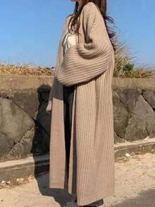 EAVA Damen koreanischer Stil, entspannter und müheloser Look, Glockenärmel, einfarbiger lässiger Strick-Cardigan mit Langarm für Herbst/Winter