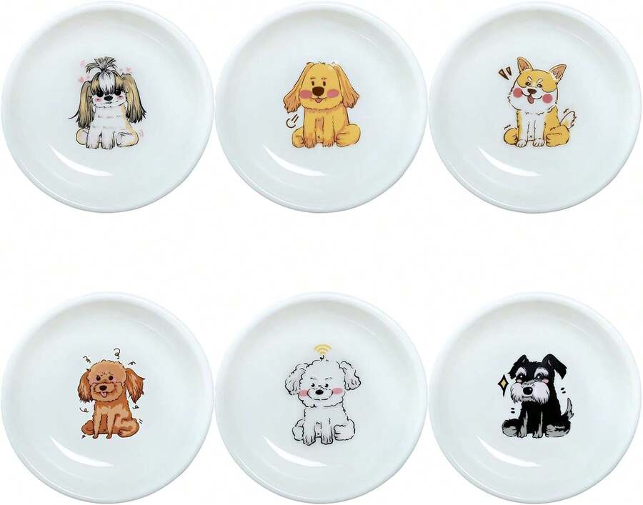 Super Cute Cartoon Animals Ceramic Sauce Dishes, Seasoning Dishes, Little Cat Dog Bird Feeding Bowls, Sushi Soy Dipping Bowls, Appetizer Plates, Dessert Plates, Set Of 6-Cartoon Dog-3.5 Inch,18562364 - 青碧色 - 查看 1