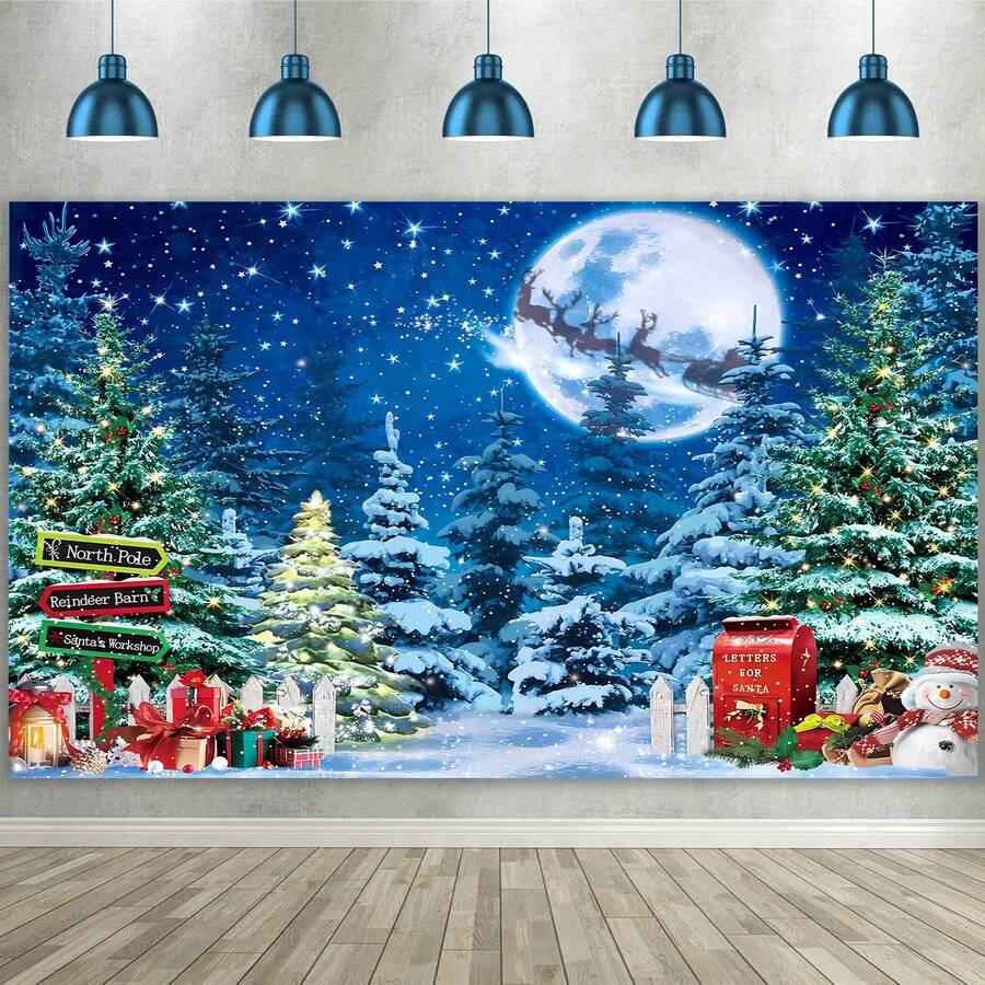 1 Stück Weihnachts-Nacht Winterwunderland Thema Wandteppich Banner 82.7 * 59.1/59.1 * 39.4/39.4 * 29.5 Inches Winterliche Weihnachts-Nacht Dekoration für Weihnachtsfeier, Silvester, Fotografie Requisiten, Fotostudio Requisiten, Restaurant Dekorationen, Party Dekorationen - Verschiedenfarbig - Übersicht 1
