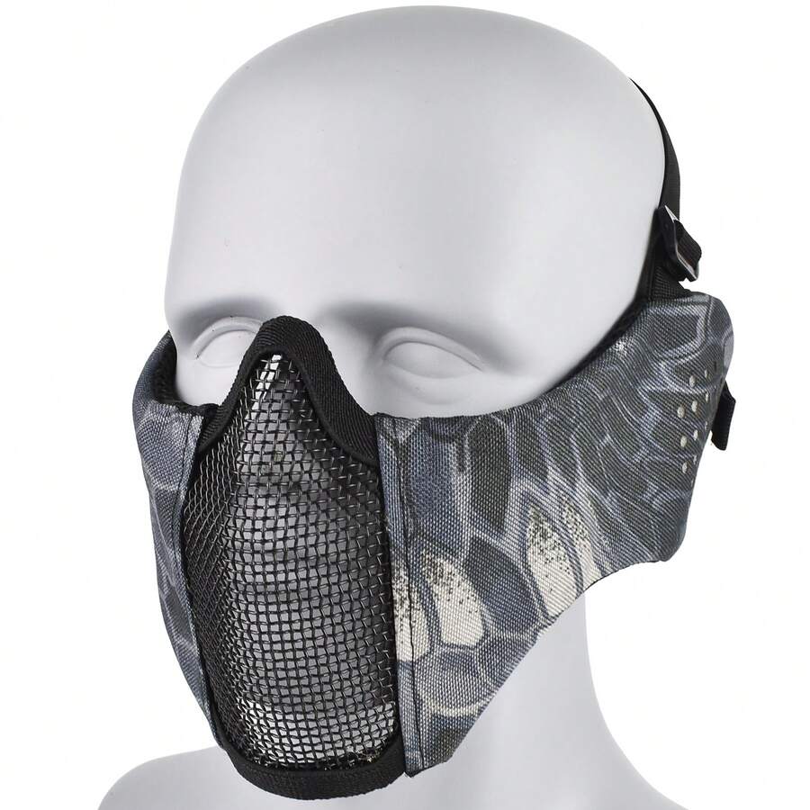 1 pezzo Maschera tattica da semi-volto in rete, maschera da combattimento airsoft, fascia elastica regolabile, materiale in fibra di poliestere durevole, adatta per allenamento e gaming - Multicolore - Visualizzare 1
