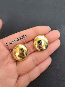 1 Pair Retro Bohemian Style June Birthstone Earrings, With Smooth Shiny Polyester Round Earrings And Iron Earrings, Suitable For Women - Daily And Party Wear, Gift For Modern Fashion Outfit (1 Pair, Gold/Silver)