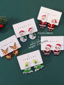 1 Set Cute Acrylic Christmas Earrings, Snowman, Santa Claus, Christmas Tree And Reindeer Stud Earrings, Festive Fun Accessories, Ideal Gift For Women - Multicolor 2 - View 10