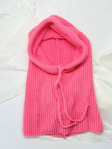 1件女士抽绳仿领拉法帽，户外滑雪保暖针织面颈防护连帽斗篷，适合冬季防寒，颜色和款式随机发货，圣诞礼物 - 抽繩粉紅色 - 查看 6