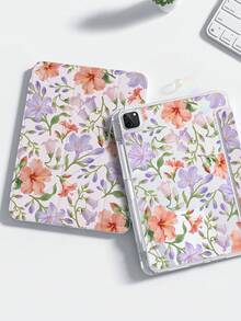 这款精美可爱的卡通紫色花卉双面亚克力水晶透明后盖，防震耐用，适用于iPad第7、8和10代（10.2英寸）。它内置笔槽，支持睡眠/唤醒功能，并具有多种折叠支架模式。是万圣节和新年礼物的理想之选。 - 彩色 - 查看 2