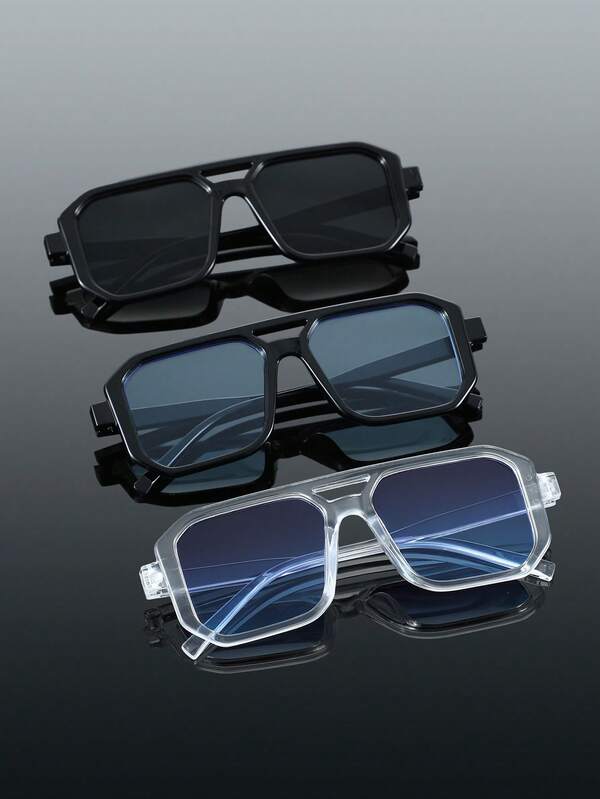 3pairs Leopard Black Plastic Double Beam Full Frame Personalized All-Match Casual Party Plastic Fashion Glasses Combination For Driving, Tropical Beach Vacay, Vacation Outfits, Outdoor Casual Activities, Going Out Outfit Accessories