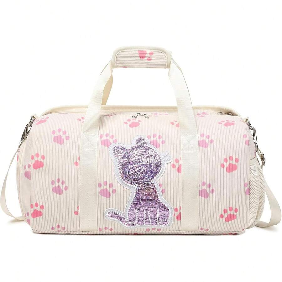 Bolsa de baile para niñas, bolsa deportiva para gimnasio, para niñas, adolescentes, bolsa de viaje impermeable, bolsa de lona con compartimento para zapatos, bolsa de ballet y gimnasio, beige (cat - PU rosa. - Ver 1