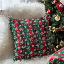 (2 pezzi, 45 x 45 cm, senza anima del cuscino) Federa decorativa per cuscino natalizio a quadri, federa per cuscino scozzese a quadri con fiocchi di neve per divano, decorazione natalizia in stile country - Multicolore - Visualizzare 5