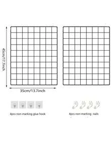 2 件金属墙网格板，带篮子、架子和挂钩 - 黑白线材整理架，适用于照片展示、家居、办公室和厨房装饰、网格墙板展示 - 均碼 - 查看 4