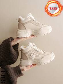 Damskie białe buty codzienne, buty sportowe, nowość zimowa 2024 z dodatkową izolacją polarową, gruba podeszwa zewnętrzna, modny i uniwersalny styl wakacyjny, buty do pieszych wędrówek i jazdy na deskorolce dla studentów, płaskie, grube trampki, śniegowce, buty damskie