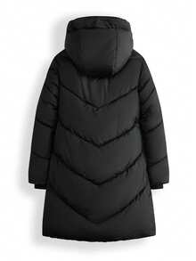 SOLOCOTE 少女长袖连帽拉链口袋羽绒服，加厚冬季休闲外套，适合圣诞派对