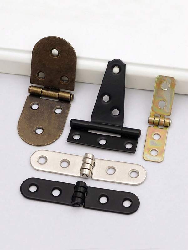 مفصلات طويلة قديمة قابلة للطي، مفصلات صغيرة من الحديد الأسود، أقواس زاوية من النحاس الأصفر القديم، إكسسوارات أجهزة أثاث المفصلات