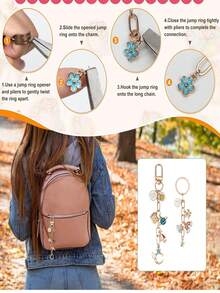 26-208 件钥匙扣制作套件，DIY 吊坠套装包括随机吊坠、钥匙扣夹、钥匙圈、延长链、跳环、DIY 工艺用品