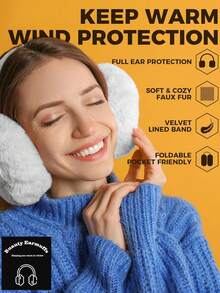 1 Pack Winter Earmuffs Foldable Fluffy Ears Plush Fluffy Warmer Women's Cute Earmuffs With Plush Heat Liner Furry Winter Outdoor Cold Weather Winter Accessories