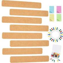 8 piezas Tira de tablero de anuncios de fieltro, tira de tablero de alfileres autoadhesiva sin marco para pared, con 35 piezas de chinchetas para oficina, aula, hogar y tablero de mensajes