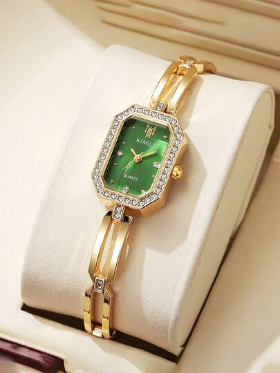 1件简约复古3D奢华多功能优雅混合条形刻度方形表盘钢带石英表，适合作为生日礼物、年末促销、双十一等。