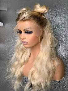 Ombre Brown Roots Ash Blonde 13x4 HD Transparent Body Wave Lace Front Wigs Human Hair Pre Plucked Bye Bye Knots 180 Density Brazilian Lace Frontal Wigs For Women Water Wave Wigs Human Hair With Baby Hair True To Length - 根染&漸變色 - 查看 3